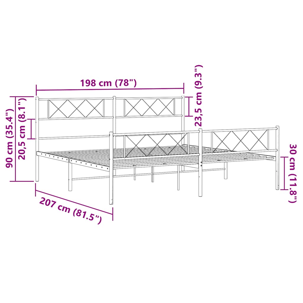 Cadre de lit métal sans matelas et pied de lit blanc 193x203 cm - XIOS