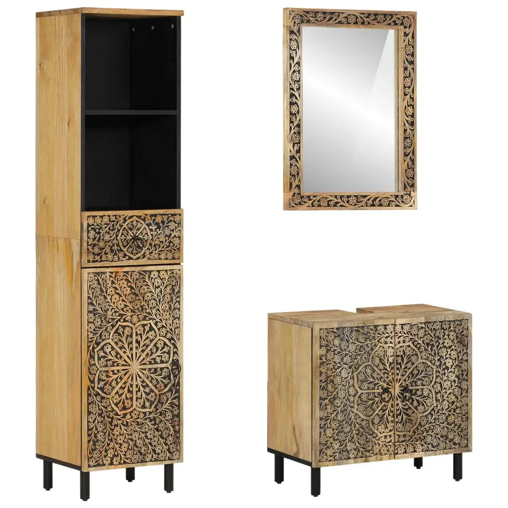 Ensemble de meubles de salle de bain 3 pcs bois manguier massif - XIOS
