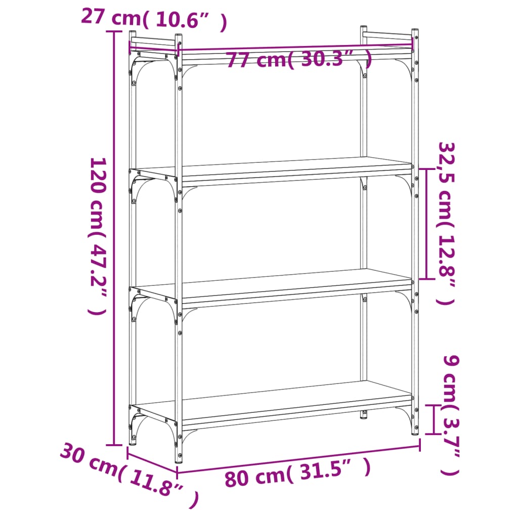 Bibliothèque 4 niveaux chêne marron 80x30x120cm bois ingénierie - XIOS