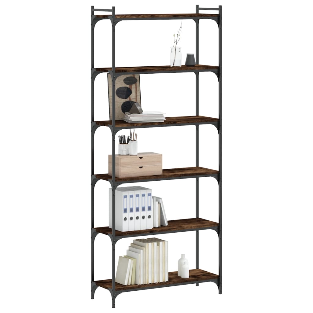 Bibliothèque 6 niveaux chêne fumé 80x30x188cm bois d'ingénierie - XIOS