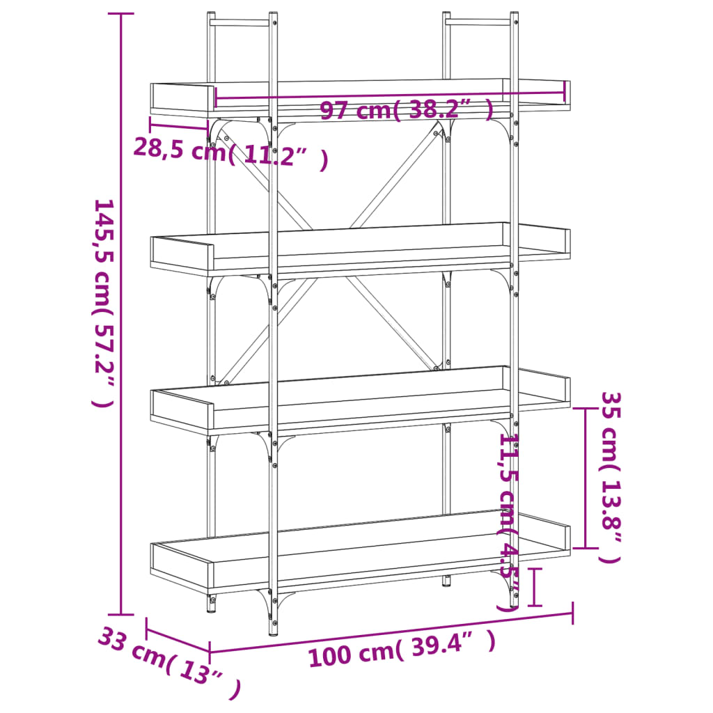 Bibliothèque à 4 niveaux chêne fumé 100x33x145,5 cm - XIOS