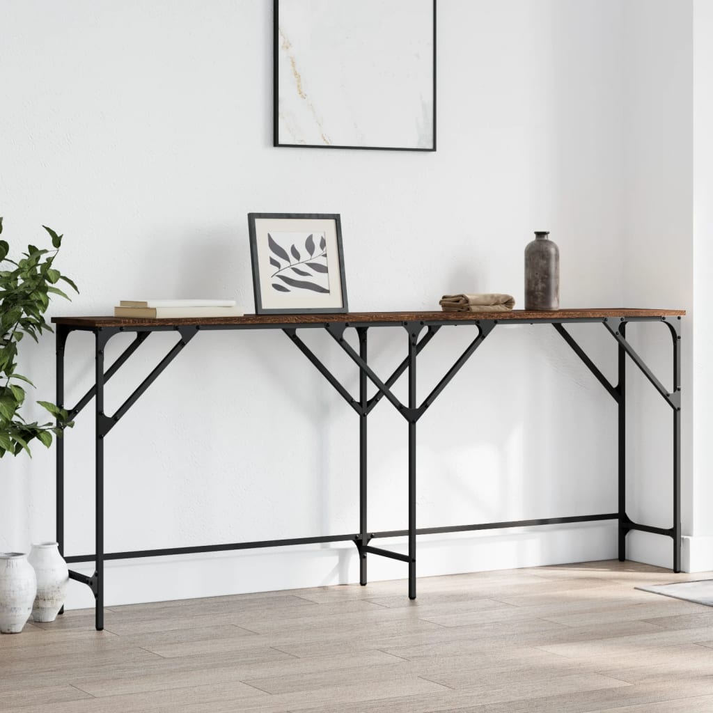 Table console chêne marron 180x29x75 cm bois d'ingénierie - XIOS