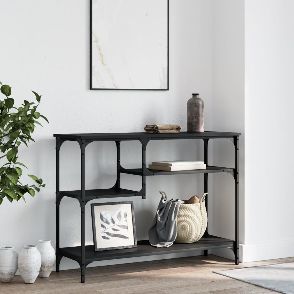 Table console avec étagères noir 100x35x75 cm - XIOS