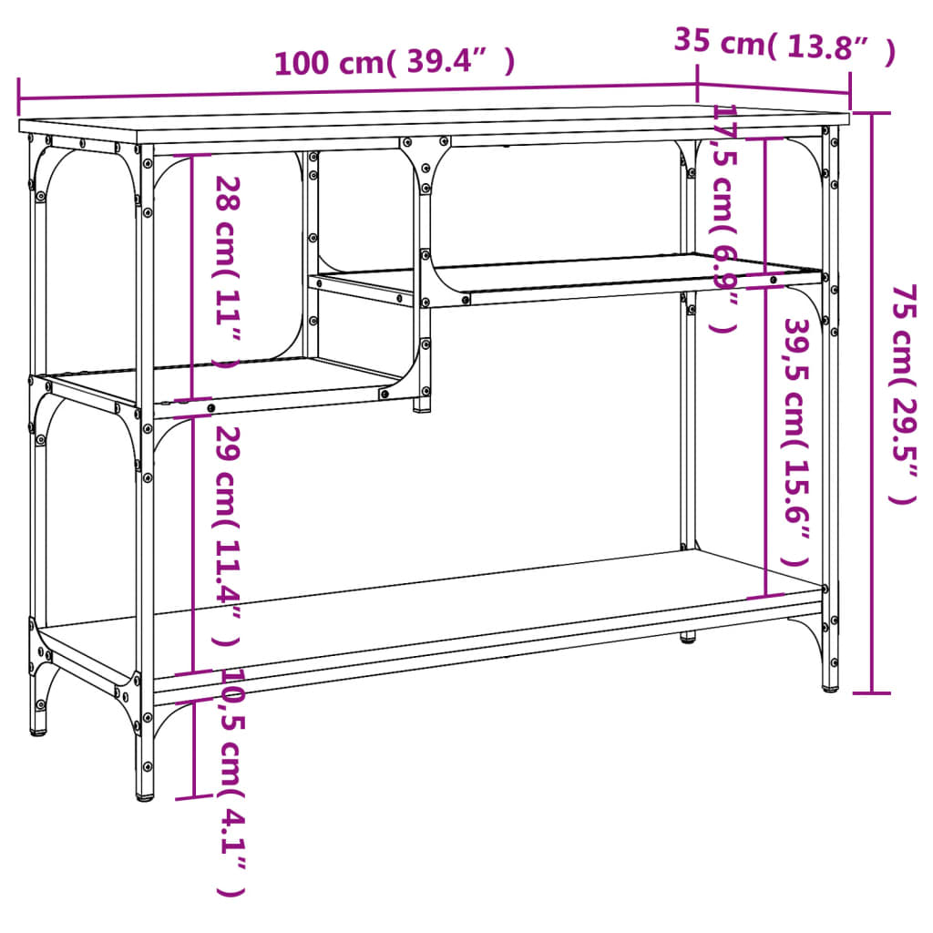 Table console avec étagères noir 100x35x75 cm - XIOS