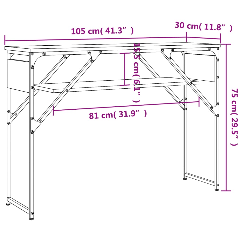 Table console avec étagère chêne fumé 105x30x75 cm - XIOS