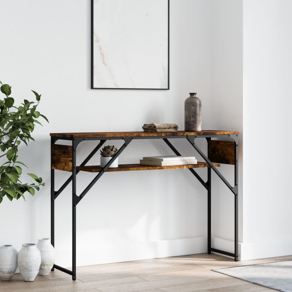 Table console avec étagère chêne fumé 105x30x75 cm - XIOS