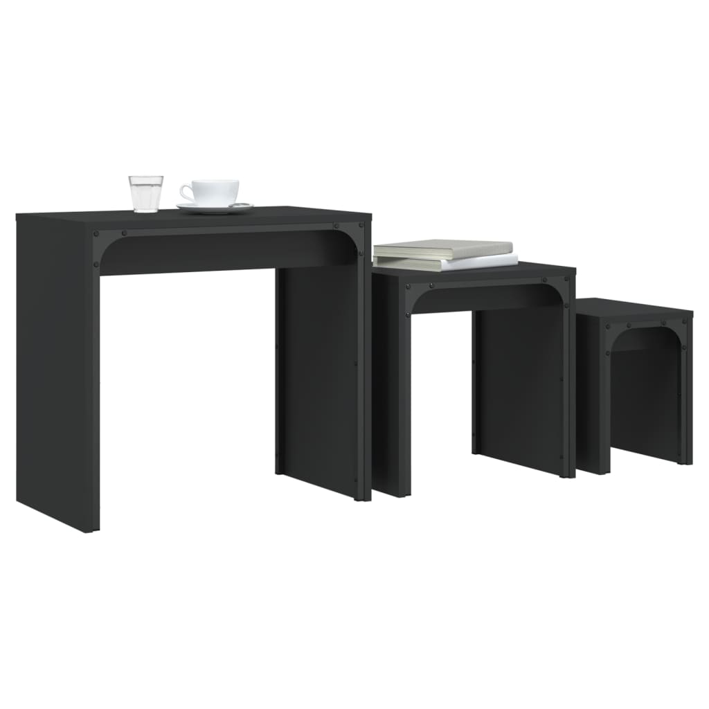Tables basses gigognes 3 pcs noir bois d'ingénierie - XIOS
