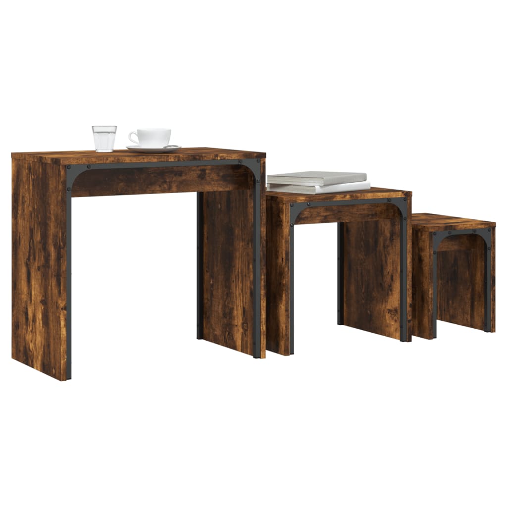 Tables basses gigognes 3 pcs chêne fumé bois d'ingénierie - XIOS