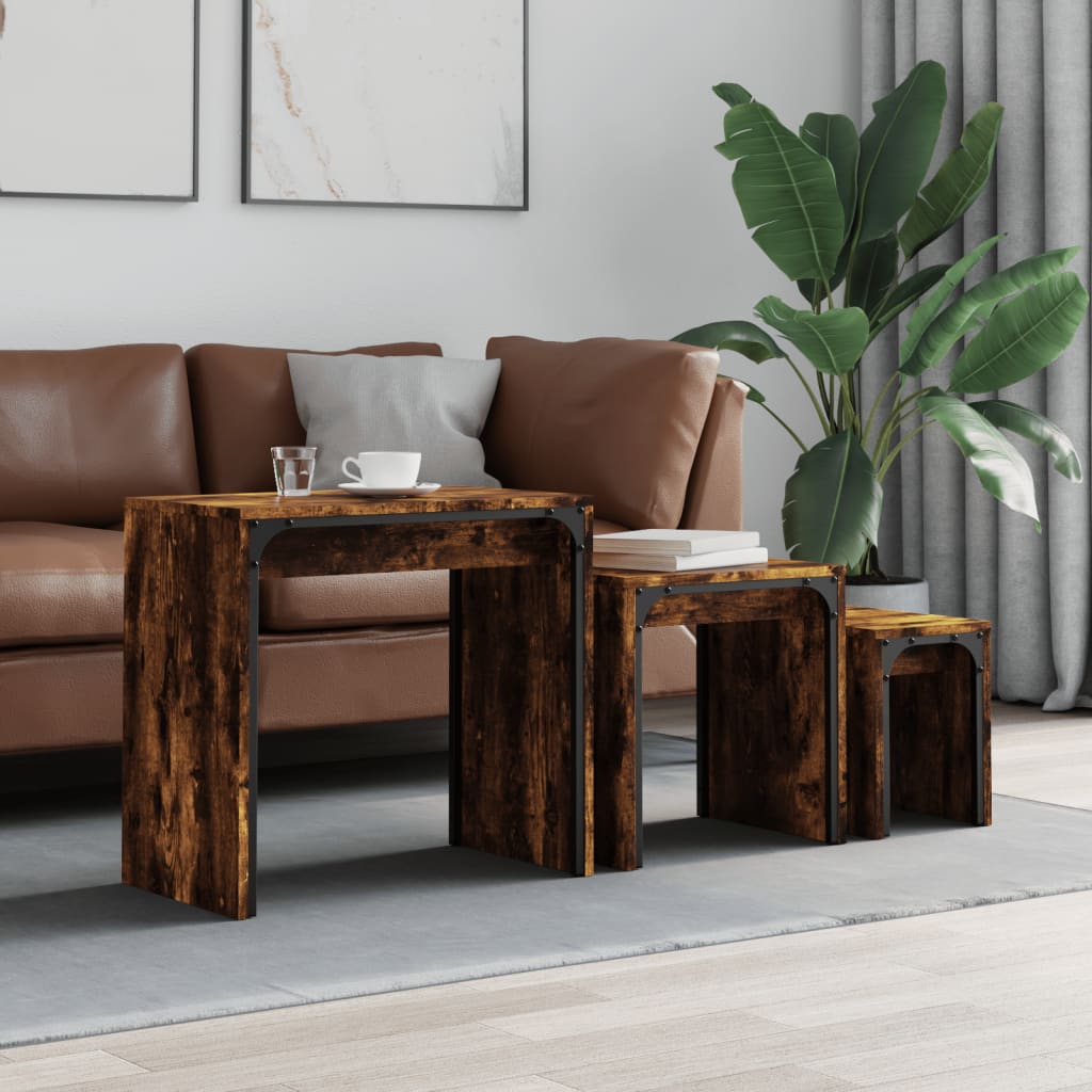 Tables basses gigognes 3 pcs chêne fumé bois d'ingénierie - XIOS