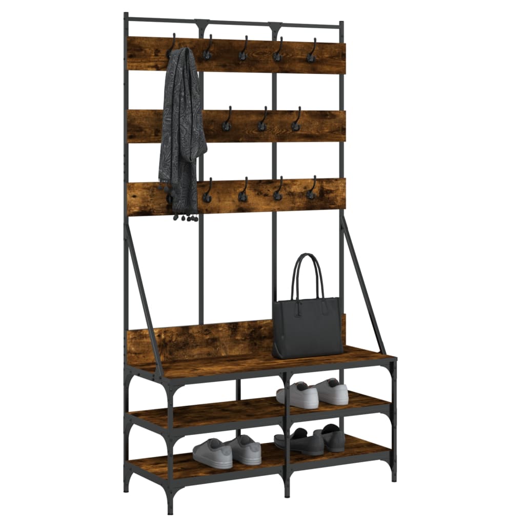 Porte-vêtements et rangement des chaussures chêne fumé