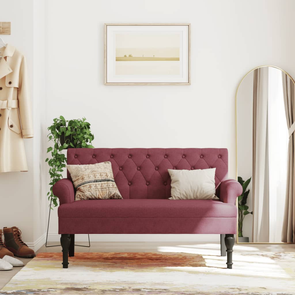 Banc avec dossier rouge bordeaux 120x62x75,5 cm tissu - XIOS