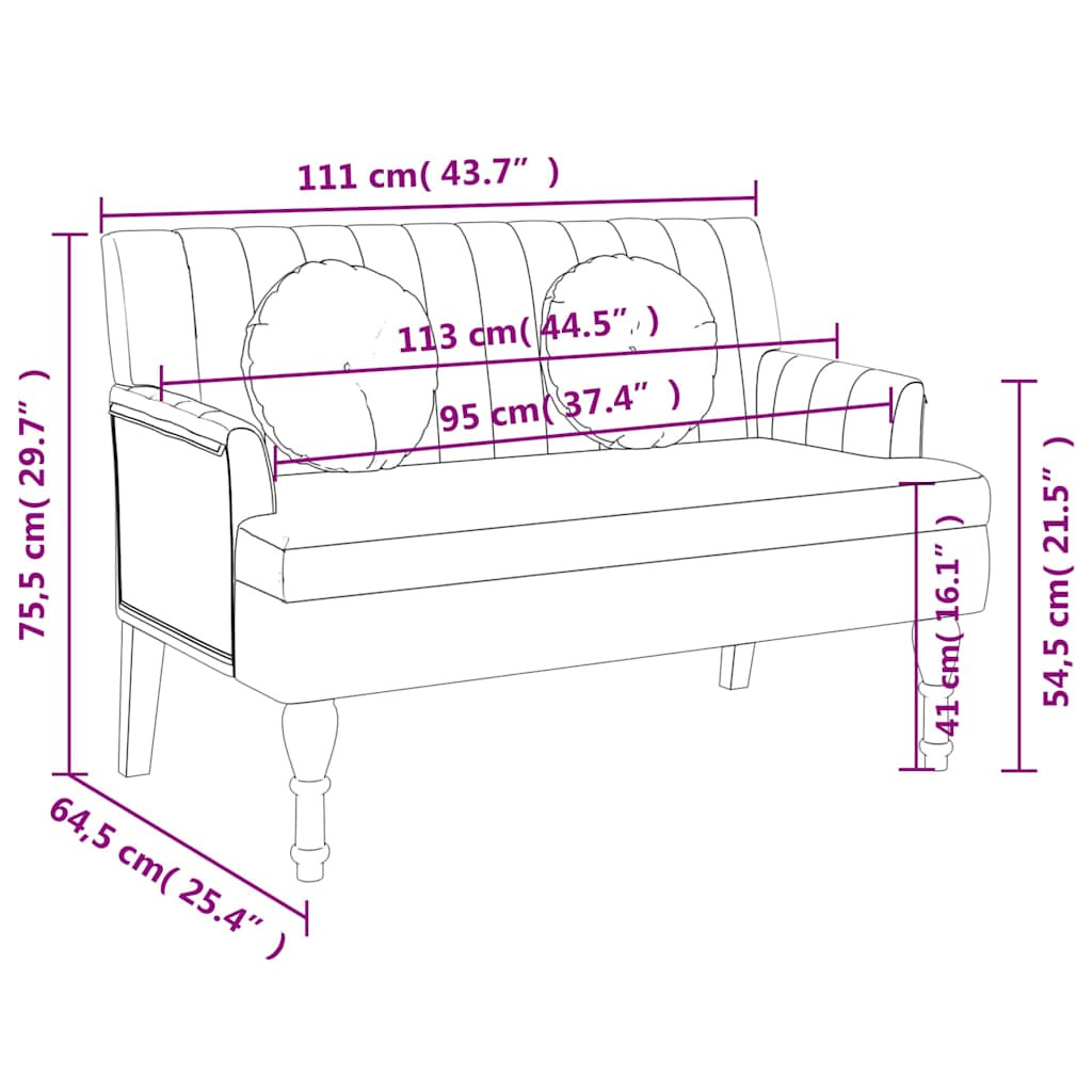 Banc avec coussins noir 113x64,5x75,5 cm tissu - XIOS