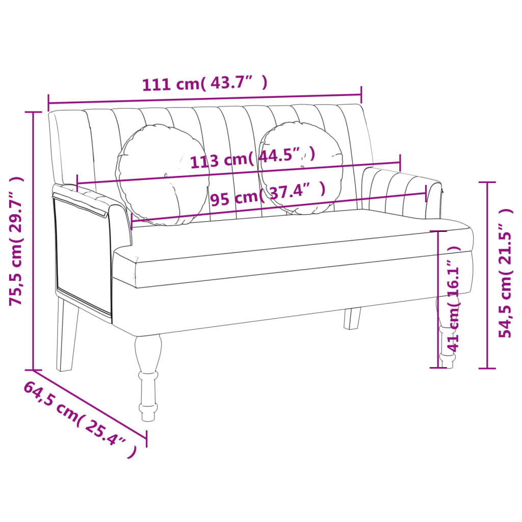 Banc avec coussins bleu 113x64,5x75,5 cm tissu - XIOS