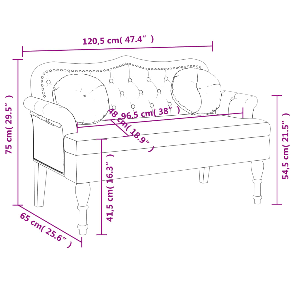 Banc avec coussins marron 120,5x65x75 cm similicuir daim - XIOS