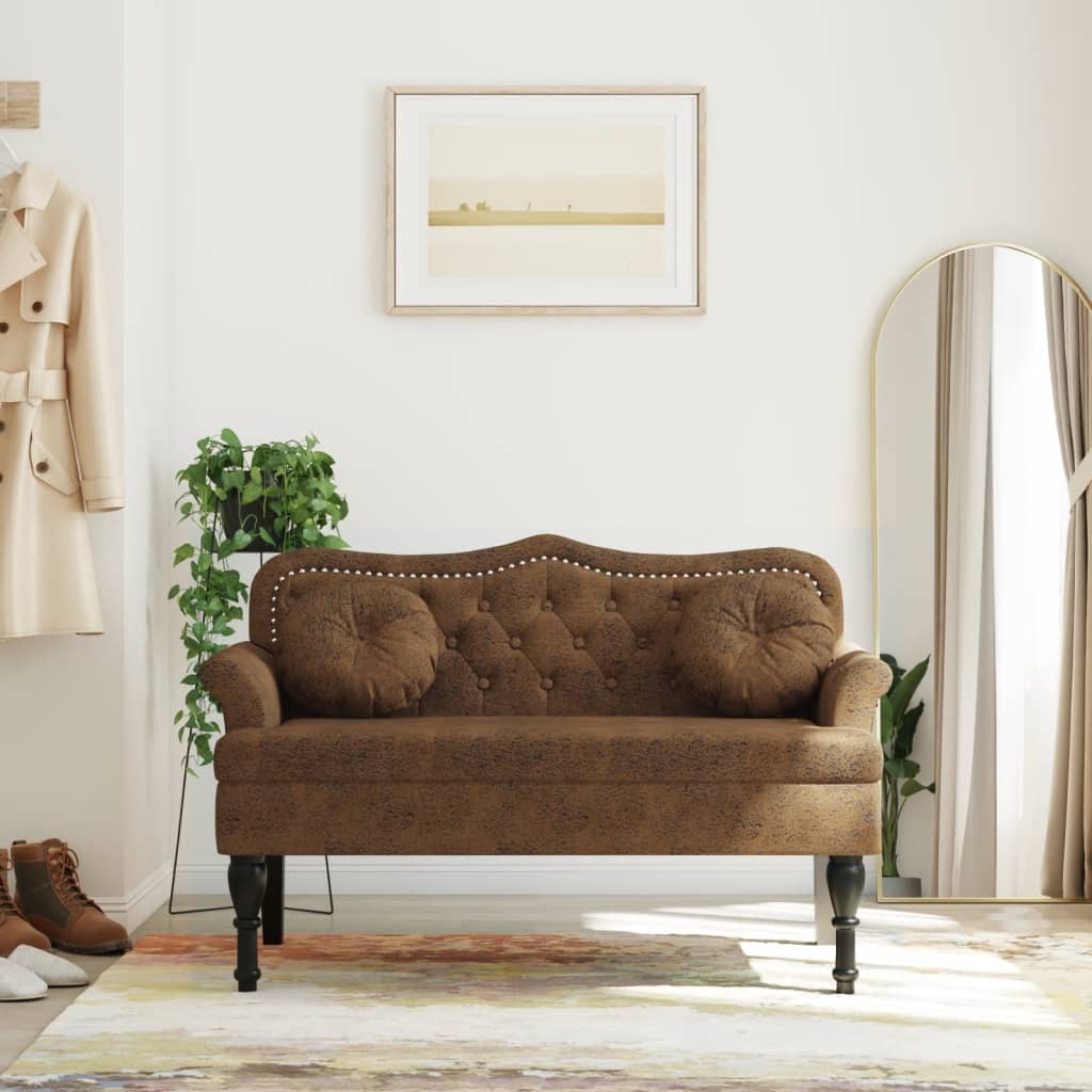 Banc avec coussins marron 120,5x65x75 cm similicuir daim - XIOS