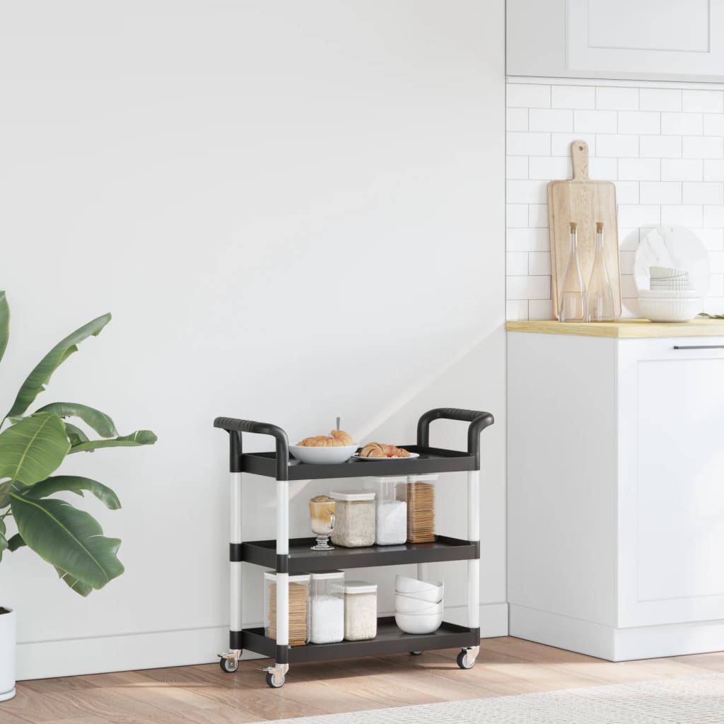 Chariot à 3 niveaux noir 77x34x72 cm aluminium