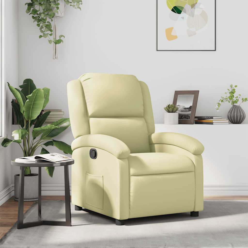 Fauteuil inclinable crème cuir véritable