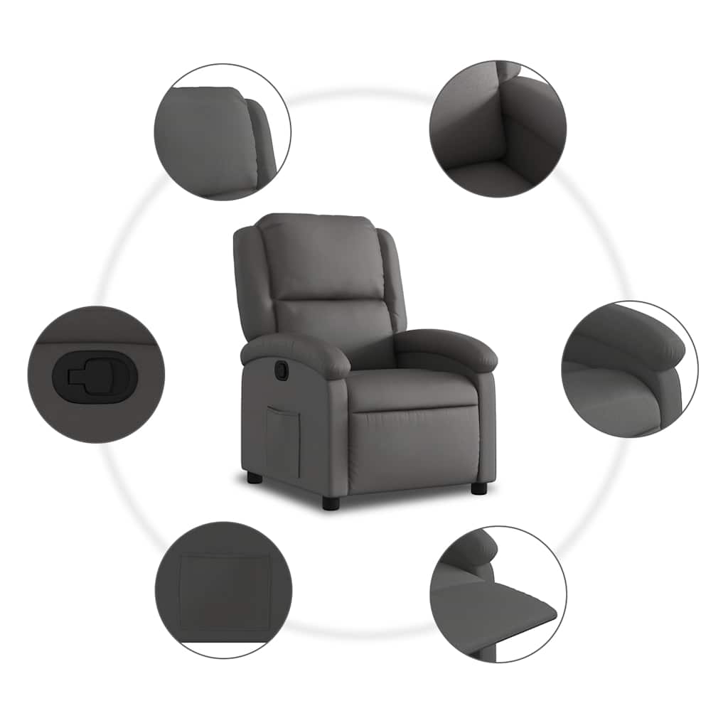 Fauteuil inclinable gris cuir véritable