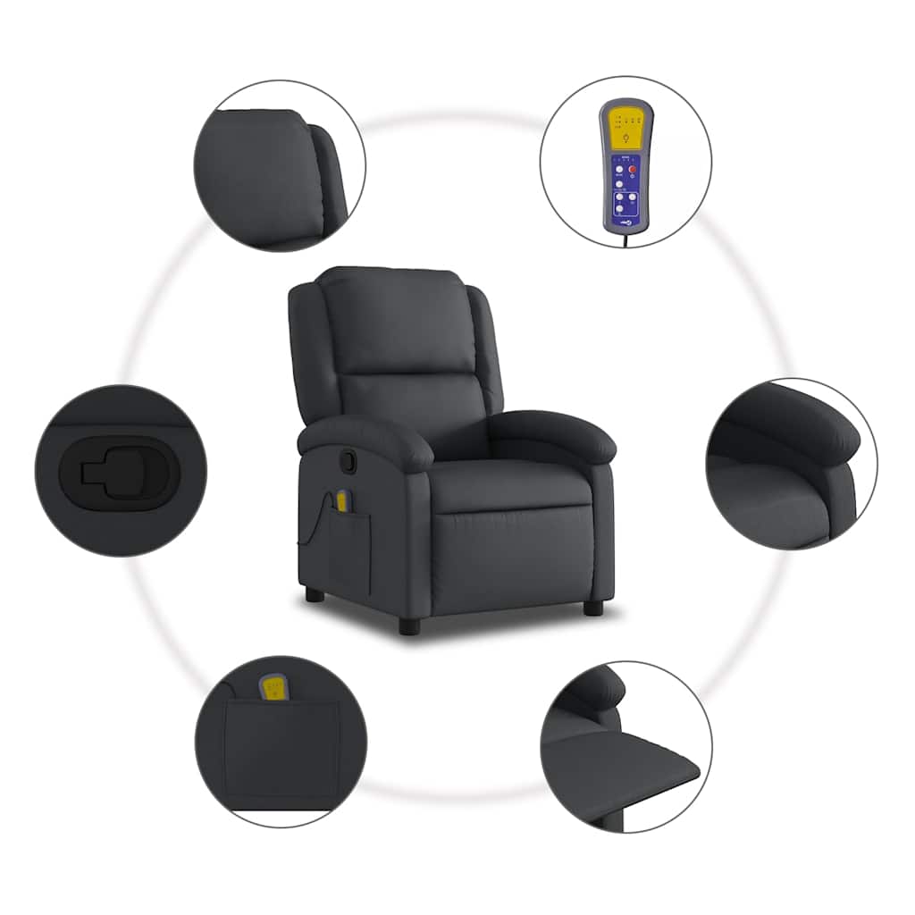 Fauteuil de massage inclinable noir cuir véritable - XIOS