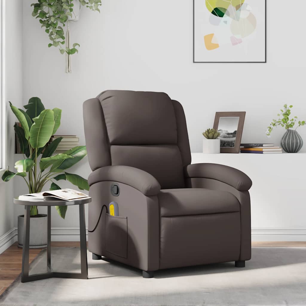 Fauteuil inclinable de massage marron foncé cuir véritable - XIOS