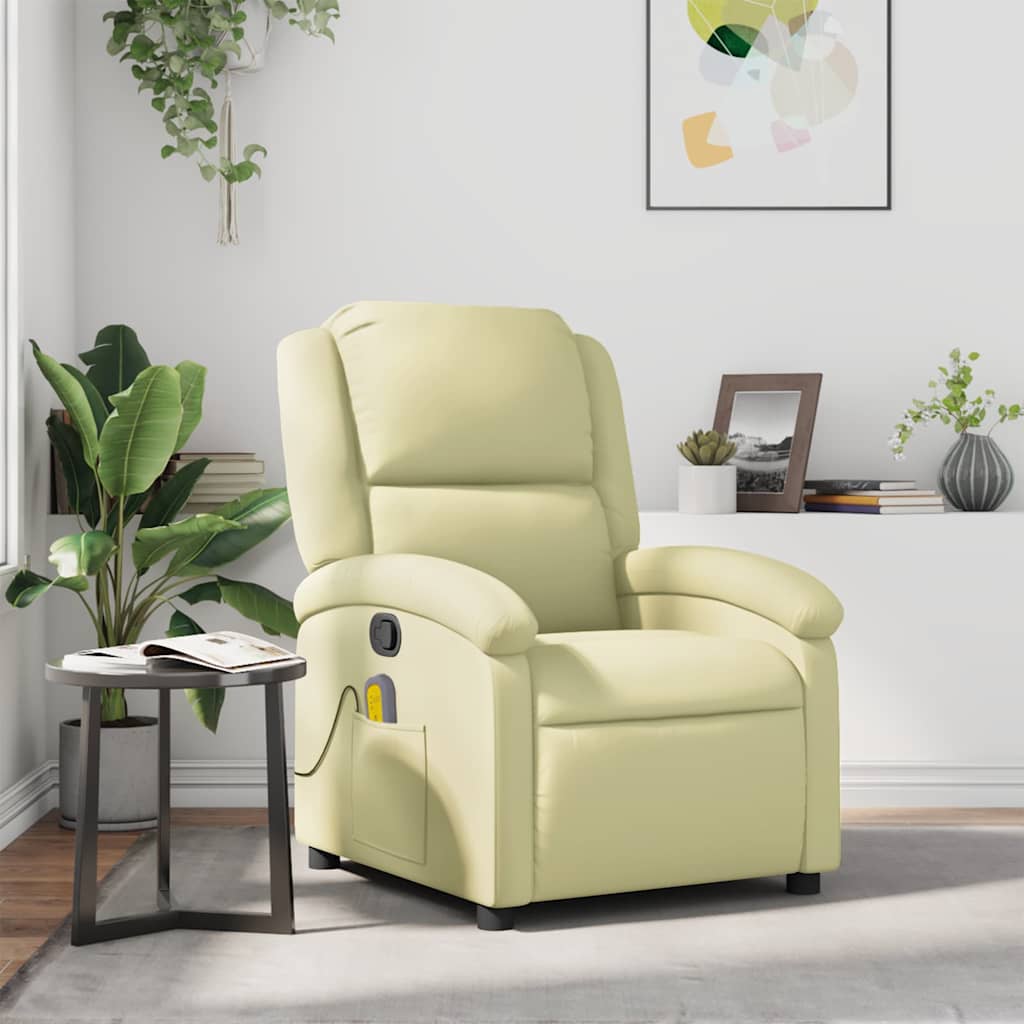 Fauteuil de massage inclinable crème cuir véritable - XIOS