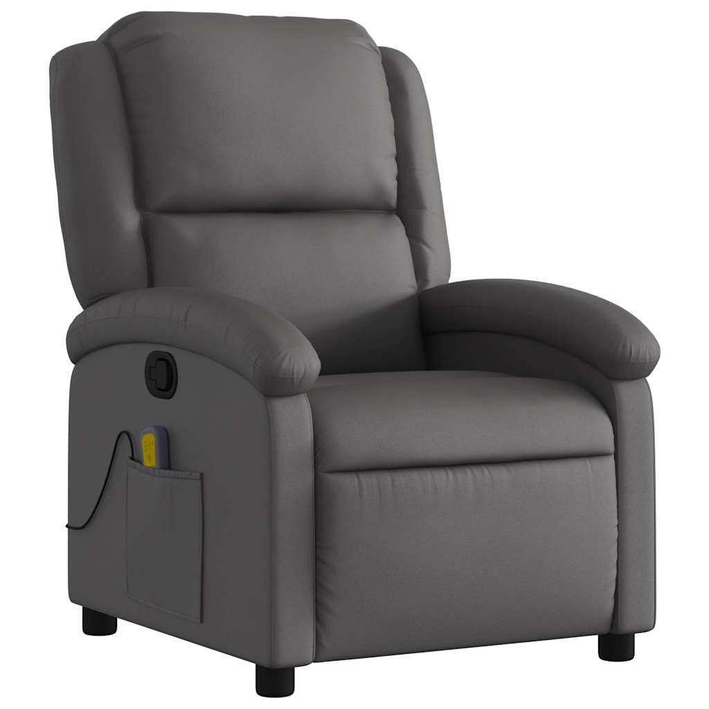 Fauteuil de massage inclinable gris cuir véritable - XIOS