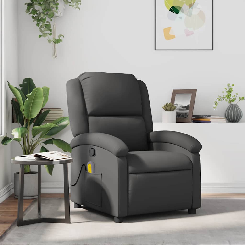 Fauteuil de massage inclinable gris cuir véritable - XIOS