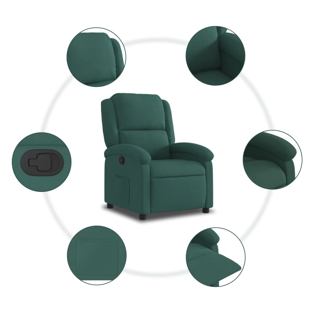 Fauteuil inclinable vert foncé velours - XIOS