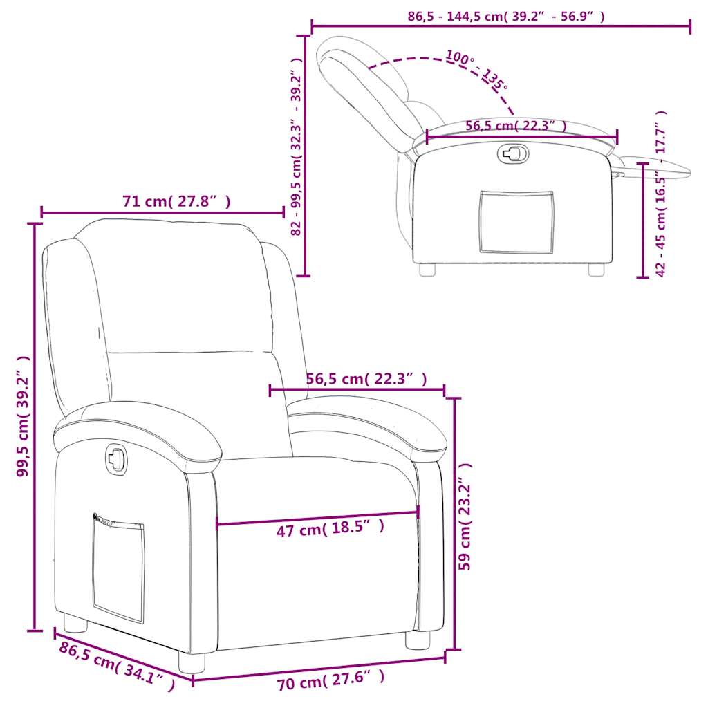 Fauteuil inclinable en velours crème