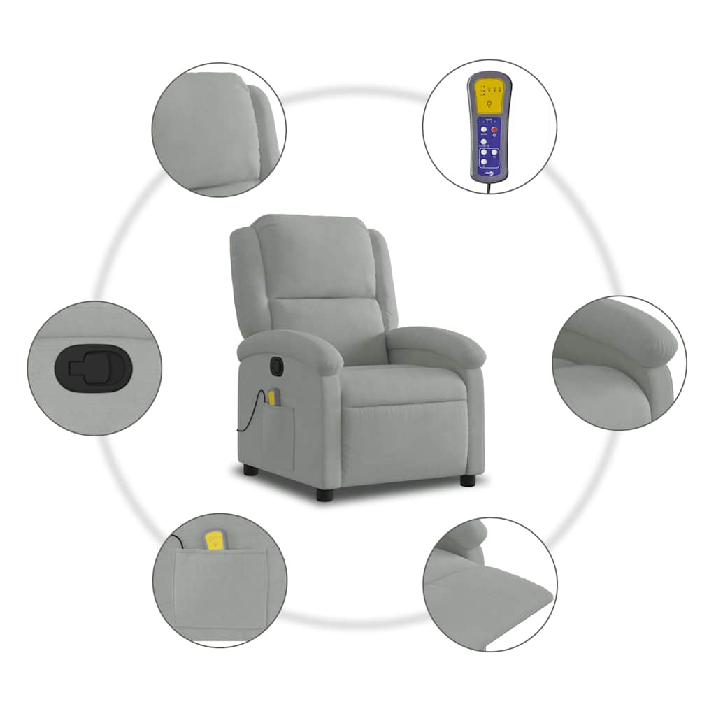 Fauteuil de massage inclinable gris clair velours - XIOS