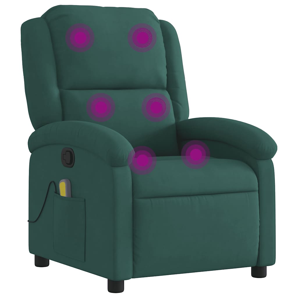 Fauteuil de massage inclinable vert foncé velours - XIOS