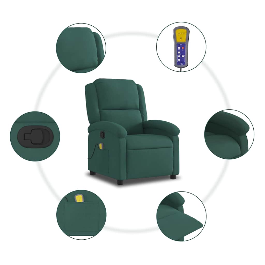 Fauteuil de massage inclinable vert foncé velours - XIOS