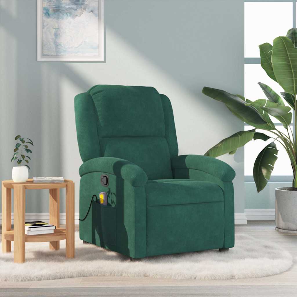 Fauteuil de massage inclinable vert foncé velours - XIOS