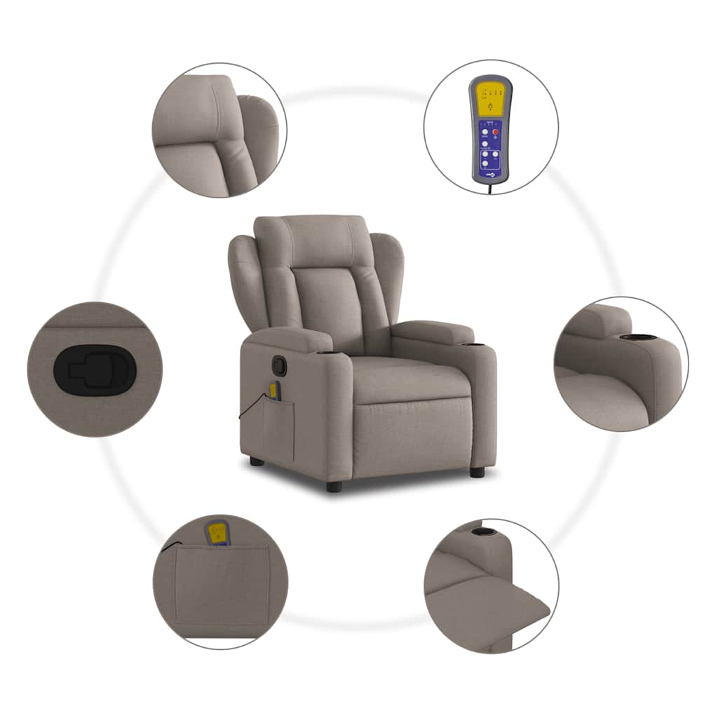 Fauteuil inclinable de massage en tissu taupe - XIOS