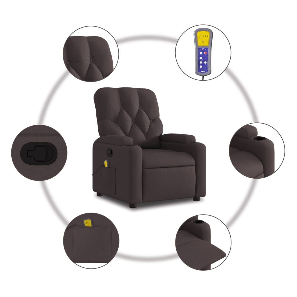 Fauteuil de massage inclinable Marron foncé Tissu - XIOS