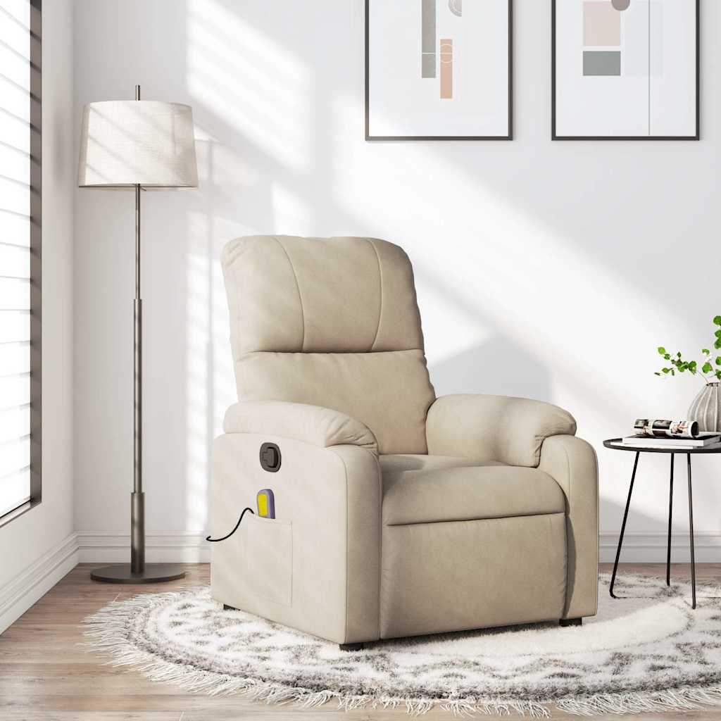 Fauteuil inclinable de massage crème tissu microfibre