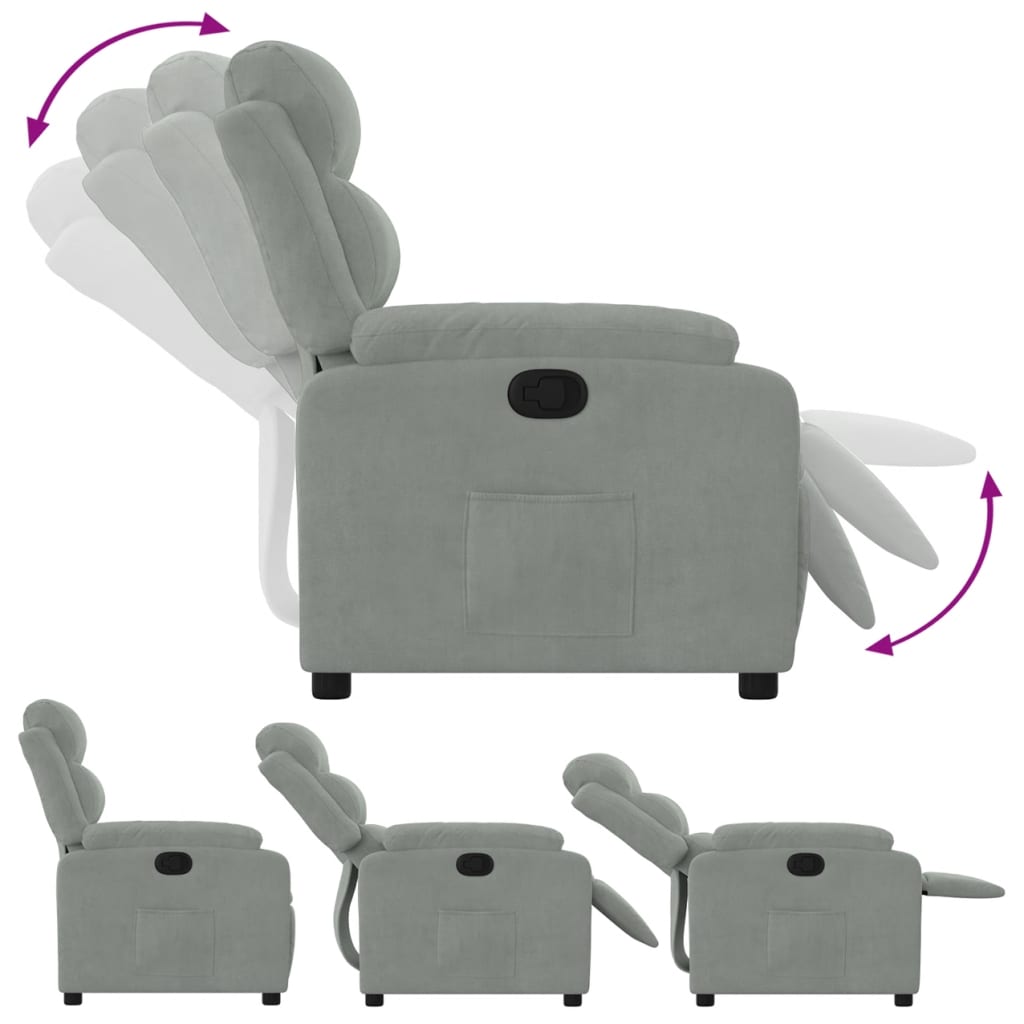 Fauteuil inclinable gris clair velours - XIOS