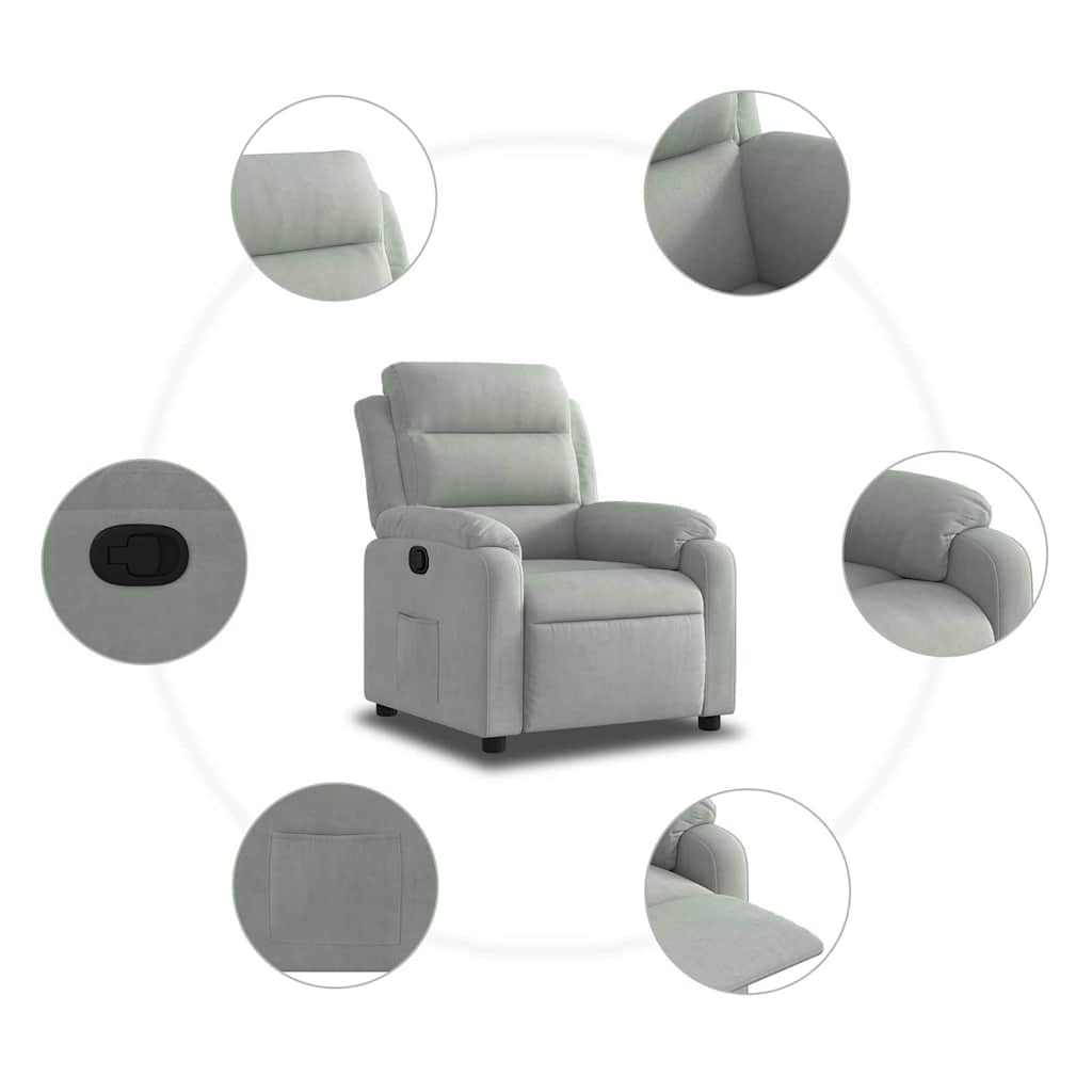 Fauteuil inclinable gris clair velours - XIOS