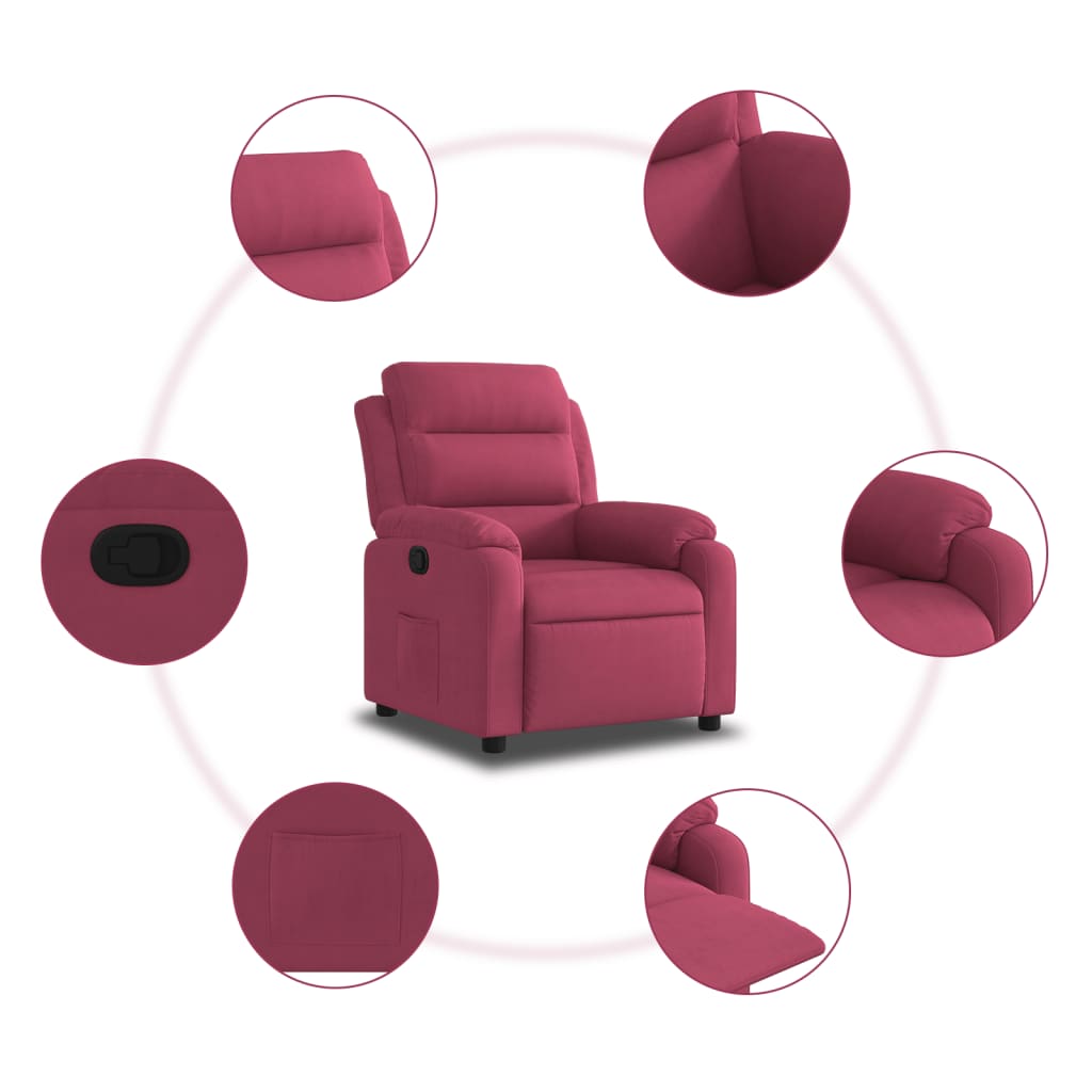 Fauteuil inclinable rouge bordeaux velours - XIOS