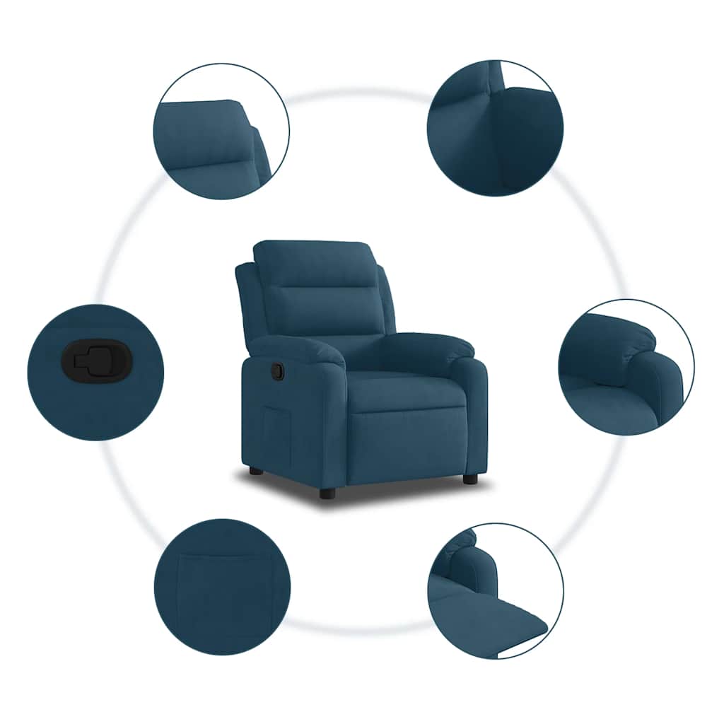 Fauteuil inclinable bleu velours - XIOS