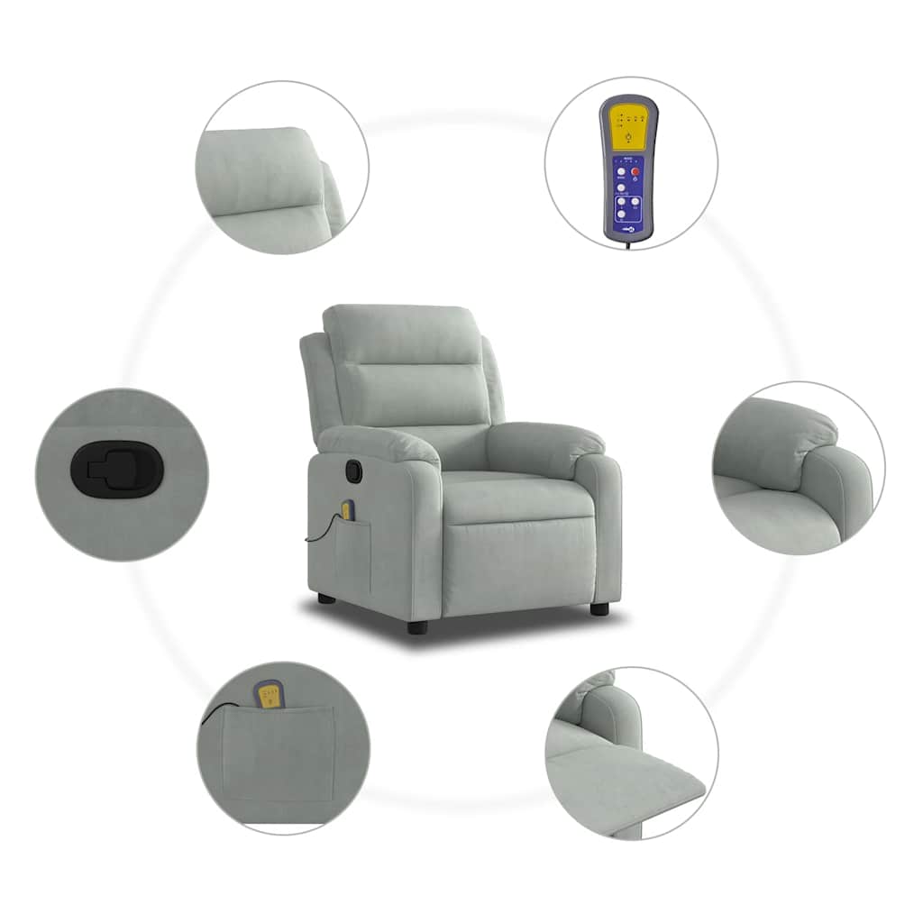 Fauteuil de massage inclinable gris clair velours - XIOS