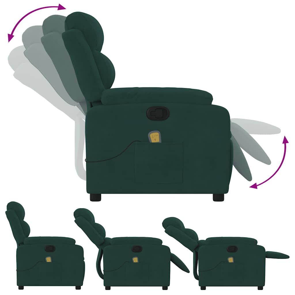 Fauteuil de massage inclinable vert foncé velours - XIOS