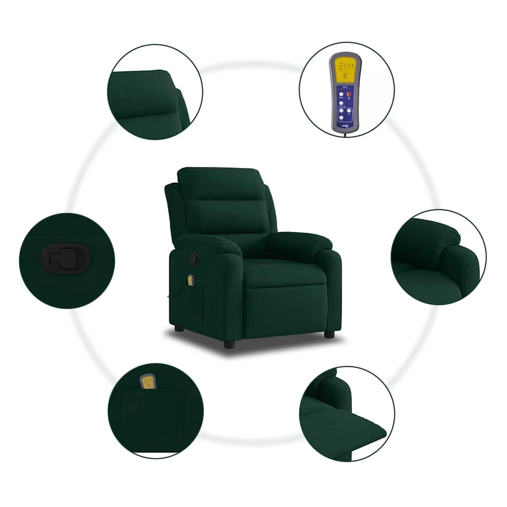 Fauteuil de massage inclinable vert foncé velours - XIOS