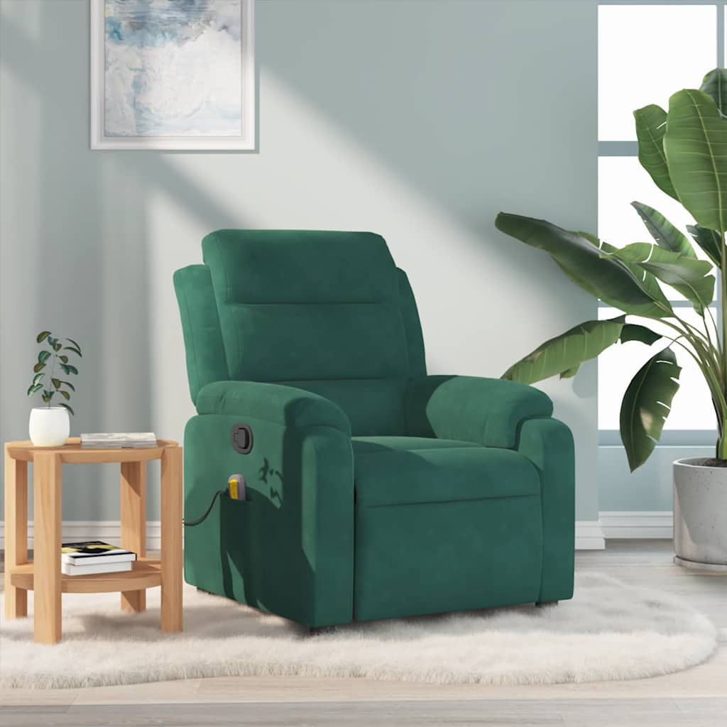 Fauteuil de massage inclinable vert foncé velours - XIOS