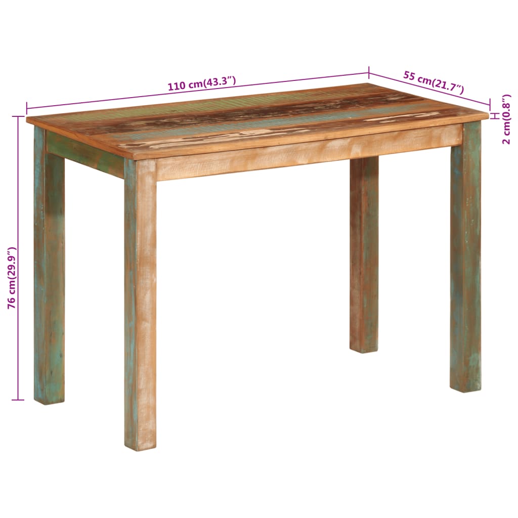 Table de salle à manger 110x55x76cm Bois massif de récupération