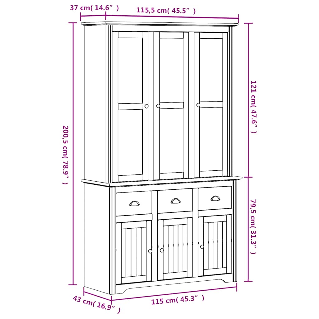 Buffet BODO blanc 115,5x43x200,5 cm bois massif de pin - XIOS
