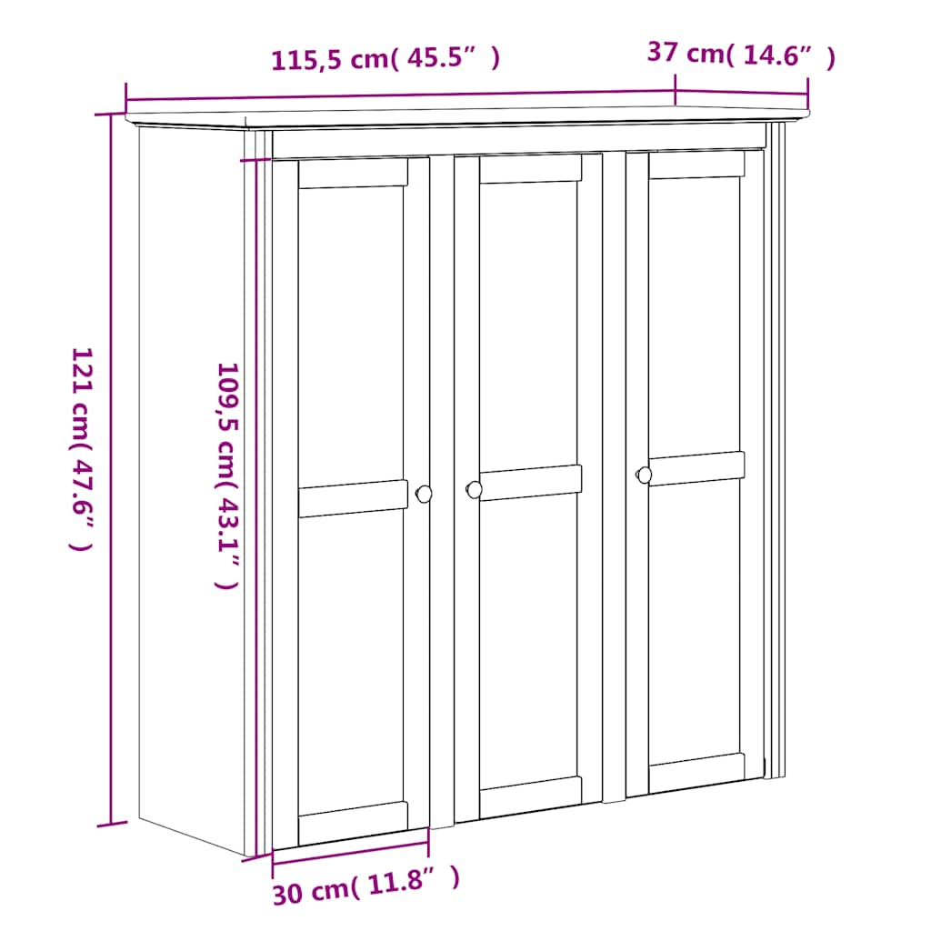 Buffet BODO blanc 115,5x43x200,5 cm bois massif de pin - XIOS