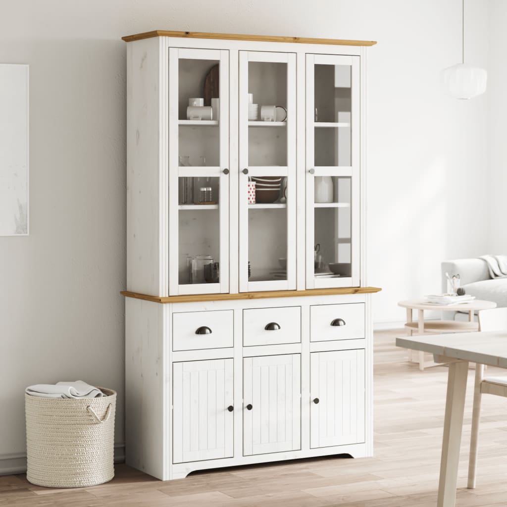 Buffet BODO blanc et marron 115,5x43x200,5cm bois massif de pin - XIOS