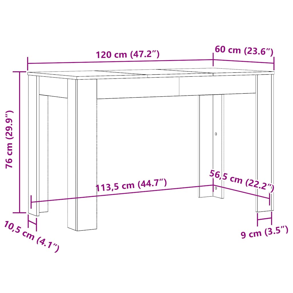 Table à dîner sonoma gris 120x60x76 cm bois d'ingénierie - XIOS