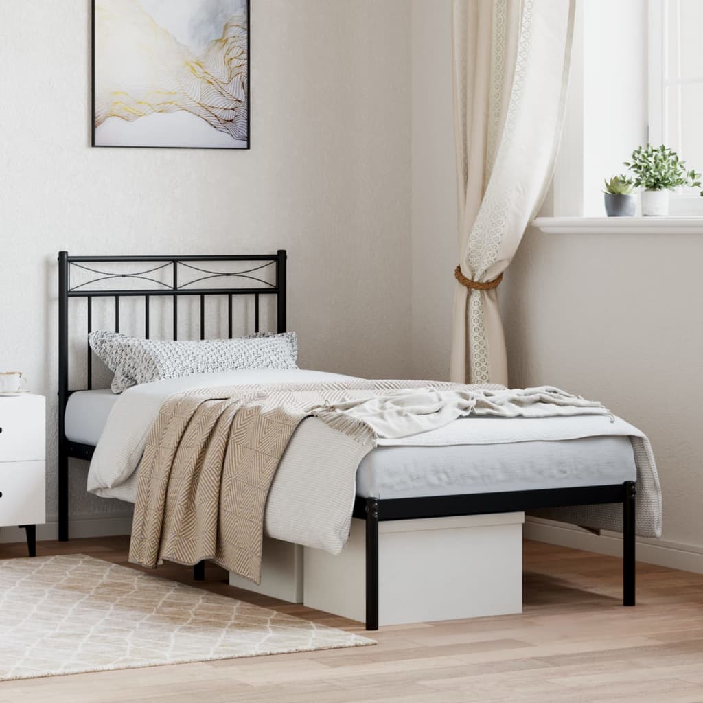 Cadre de lit métal sans matelas avec tête de lit noir 80x200 cm - XIOS